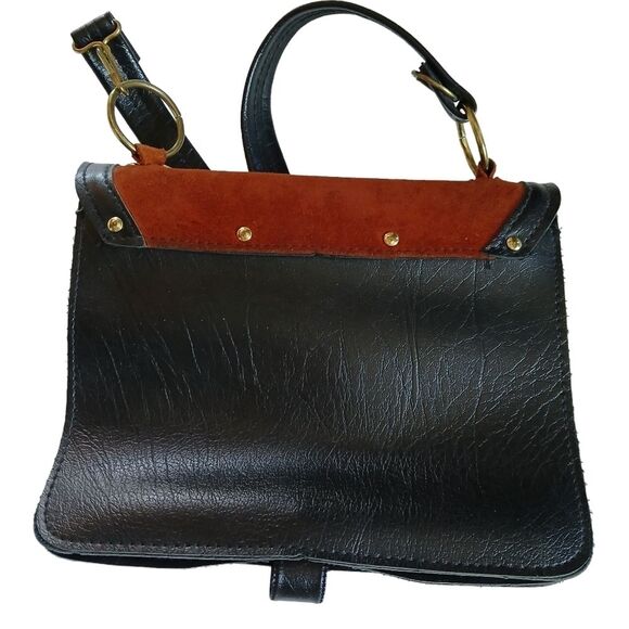 Rare Vintage Ring Shoulder Bag Suede Vinyl Adjustable Strap Brown Black - Picture 7 of 16